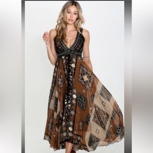 Anthropologie RAGA velvet embellished maxi